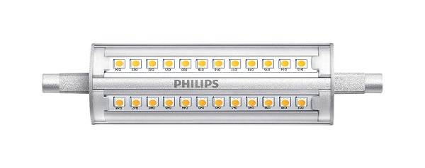 Philips CorePro LEDlamp 14W=100W R7s 117mm 220V-240V 3000K kleur 830 dimbaar
zonder afdekglas toepassen i.v.m. koeling