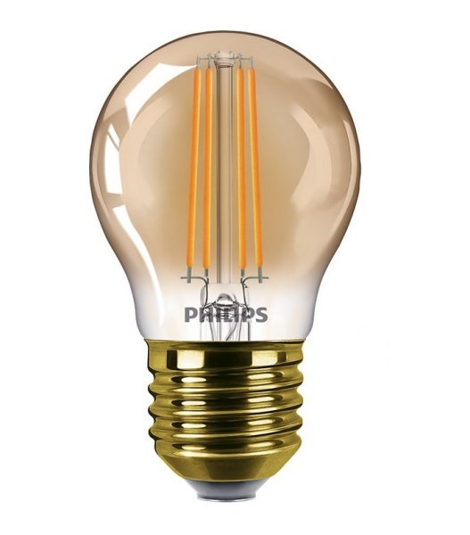 Philips Classic filament LED kogellamp D 5W-32W E27 220V-240V 2200K kleur 822 P45 goud dimbaar