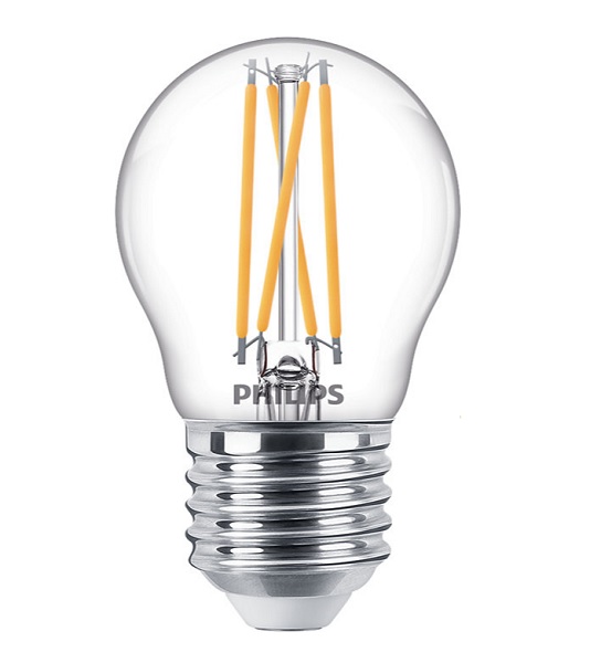 Philips Classic filament LED kogellamp DT CRI90 3,2W=25W E27 220V-240V 2700K-2200K kleur 927-922 P45 helder dimbaar