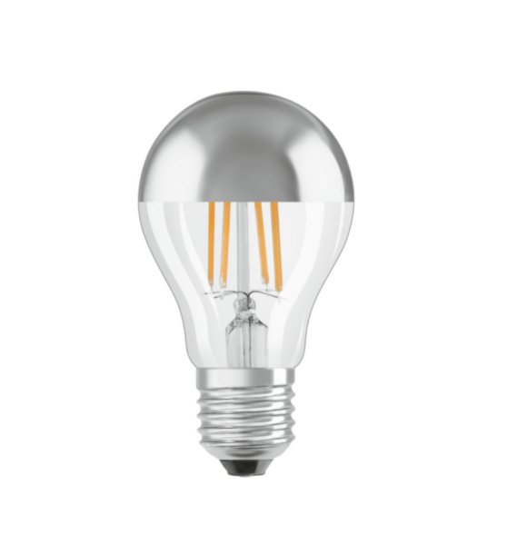 Osram Parathom Mirror filament LED kopspiegel normaallamp 6,5W=50W E27 220V-240V 2700K kleur 827 zilver helder niet dimbaar