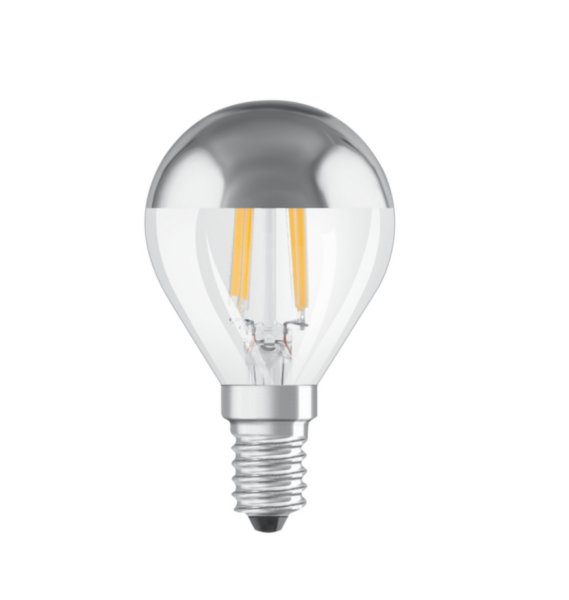 Osram Parathom Mirror filament LED kopspiegel kogellamp 4W=31W E14 220V-240V 2700K kleur 827 zilver helder niet dimbaar