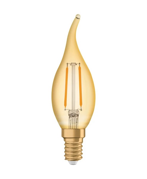 Osram Vintage 1906 filament LED bentip kaarslamp 2,5W=22W E14 220V-240V 824 2400K BA35 goud niet dimbaar