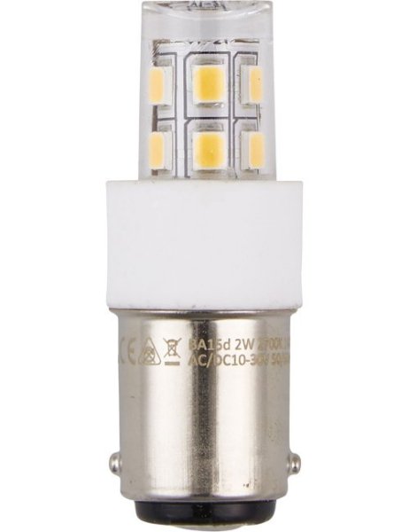 SPL LED buislamp 2W Ba15d 10V-30V 2700K kleur 827 helder niet dimbaar