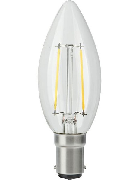 SPL filament LED kaarslamp 2,5W Ba15d 230V 925 2500K C35 helder dimbaar