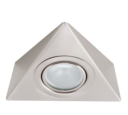 Triangel driehoekspot meubelspot kleur aluminium geanodiseerd met 20W halogeen lamp G4 2m snoer met mini AMP stekker en schakelaar