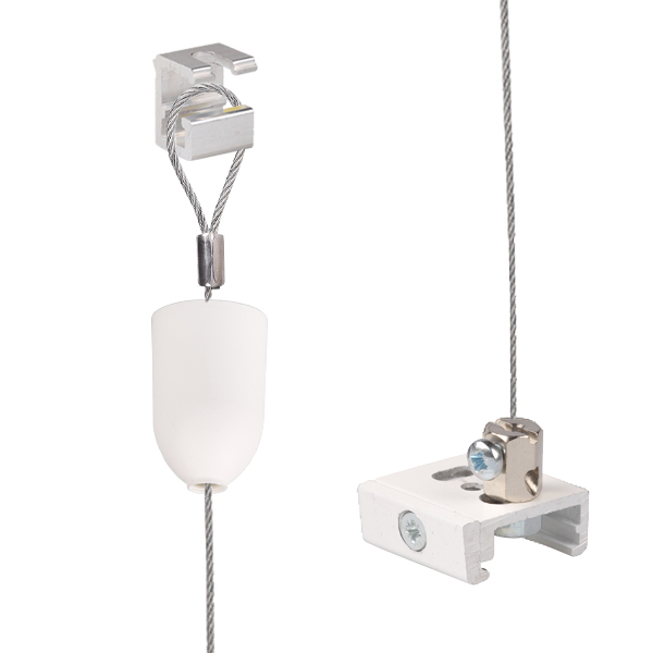 Nordic Global SPW12SK-3/1.5M staaldraadset met plafondkap, versteller met schroevendraaiergleuf en SKB 12 beugel wit 1,5m