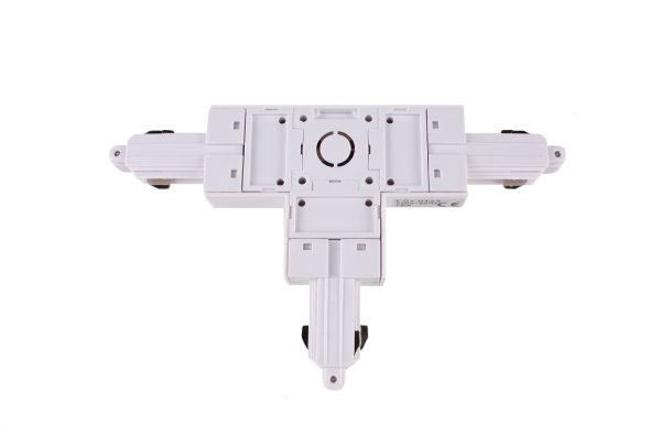 1 fase spanningsrail T stuk aarde rechts met voedings mogelijkheid wit
