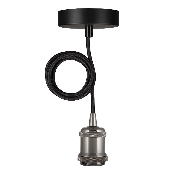 Bailey pendelsnoer 1,5m E27 met plafondkap en stofkabel zwart