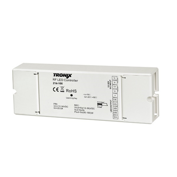Tronix 214-166 LED controller 5 kanalen RGBTW 12V-36V 5x5A exclusief LEDvoeding