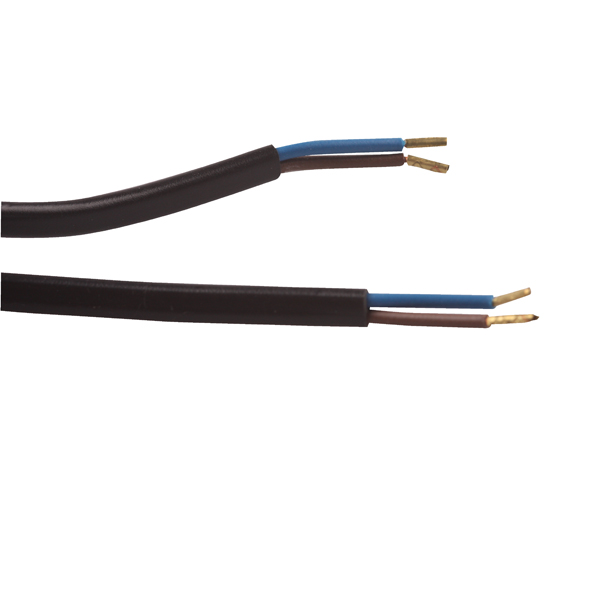 Aansluitsnoer VMvS H03VVH2-F 2x0,75mm2 plat (ovaal) 2,0m met 2 x adereindhuls zwart