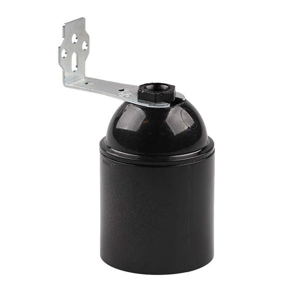 Arditi lamphouder E27 TPL thermoplast gelakt (bakeliet uitstraling) glad met beugel haaks zwart