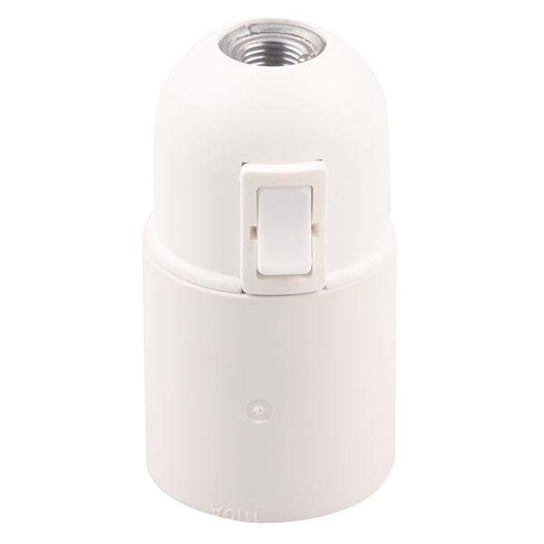 Lamphouder E27 M10x1 thermoplast met wipschakelaar maximaal 60W glad wit mat