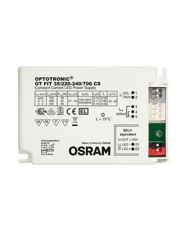 Osram OT FIT 35/220…240/700 CS LEDdriver 550mA 14,9-30W, 600mA 16,2-32W en 700mA 18,9-35W inbouwmodel niet dimbaar