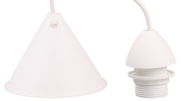 FL pendelsnoer 1,4m E27 met flens buitendraad, plafondkap met schroef en kroonsteen, kap en schroefring wit