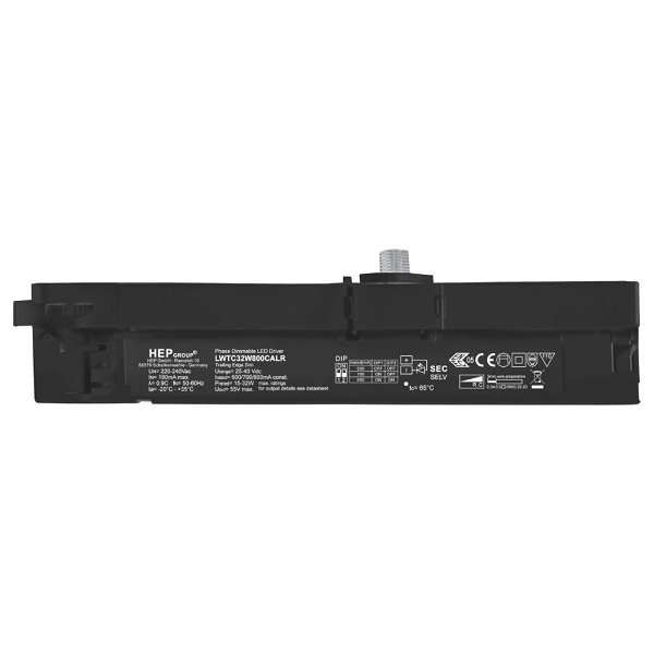 HEP LWTC32W800CALR 3f railadaptor met ingebouwde LED driver 600-800mA 32W dimbaar zwart