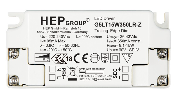 HEP G5LT15W500LR-Z 500mA 9-15W LEDdriver dimbaar opbouw met trekontlasting