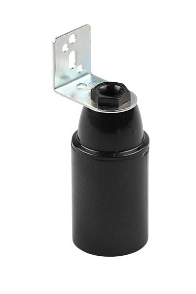 Arditi 042221 lamphouder E14 TPL thermoplast gelakt (bakeliet uitstraling) glad met beugel haaks zwart
