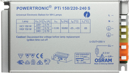 Osram Powertronic Intelligent PTi 150/220-240 S elektronisch voorschakelapparaat (EVSA) voor gasontladingslamp inbouw model
