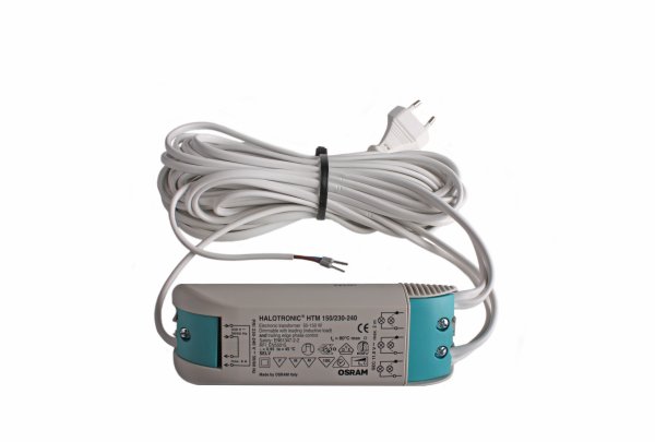 Osram Halotronic HTM 150/230-240 elektronische halogeen transformator 12V 50-150W compleet bedraad met netsnoer en 4 snoeren voor de lampen