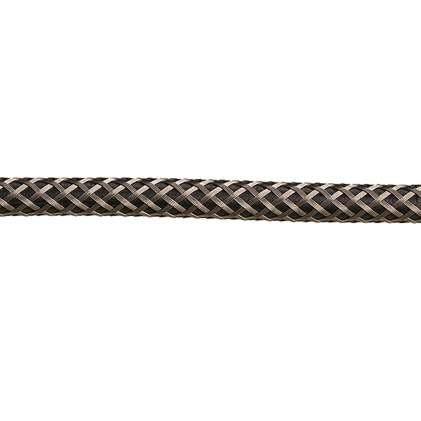 Kabel 2x0,75mm2 per meter met decoratieve metaalkleurige mantel met grote openingen en zwarte binnenkabel