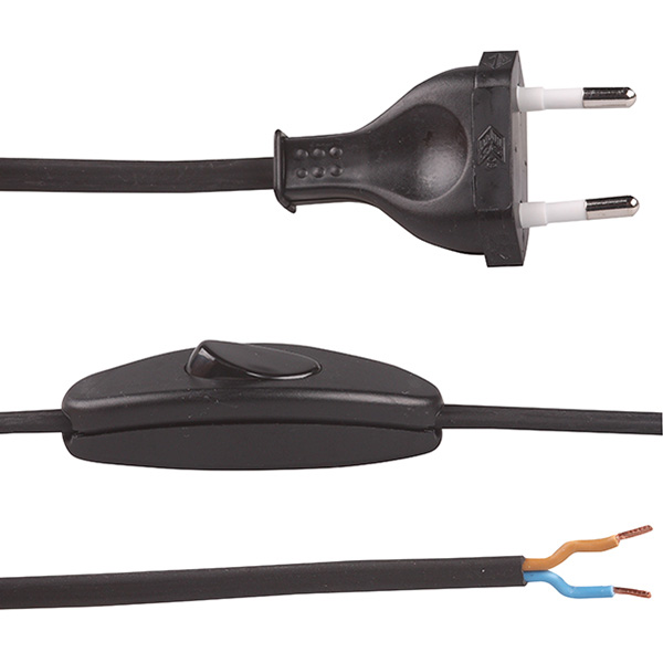 Arditi eurosnoer met snoerschakelaar 2x0,75mm2 1,5m zwart