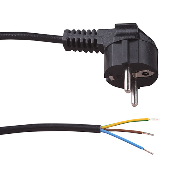 Satiplugs aansluitsnoer aangegoten haakse stekker 3x1,5mm2 2,0m zwart