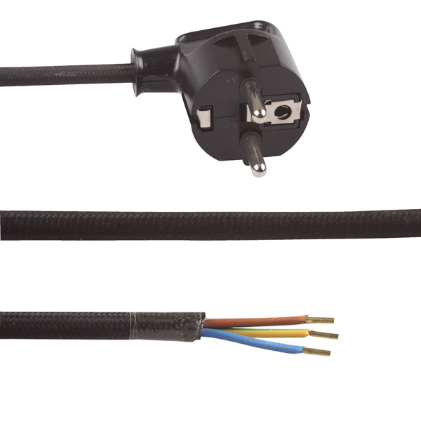 FL aansluitsnoer 3x0,75mm2 4,0m stofkabel zwart