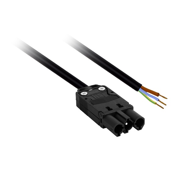 Elet-Plast aansluitsnoer met platte 3 polige male connector en een zijde gestript 1,0m 3x1,5mm2 70° zwart