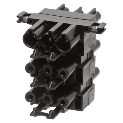 Adels verdeler 1 in 5 uit H-verdeler zwart met vergrendeling voor platte 3 polige connectoren