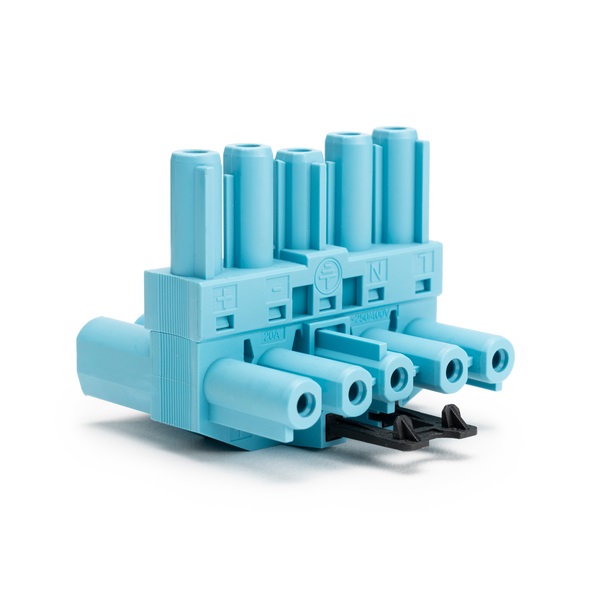 Adels Contact AC166 GTV 3/5 T-splitter 1 in 2 uit met pastelkleurige Dali met vergrendeling voor platte 5 polige connectoren