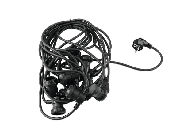 Eurolite gemonteerde prikkabel 10m 10 fittingen E27 (25W max per lamp) tussenafstand lampen 0,8m met stekker, haak en lampafdichtingen IP44