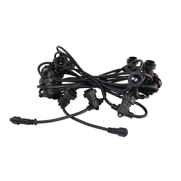 Tronix 585-129 gemonteerde prikkabel 100m (set van 2 koppelbare prikkabels van 50m met koppelbare voedingskabel ) 200 fittingen E27 (25W max per lamp) ronde kabel zwart 2x1,5mm2 met stekker en lampafdichtingen, koppelbaar tot 200m / 2000W IP44
Let op : bij buiten toepassing moet er een rubber afdichtring toegepast worden.