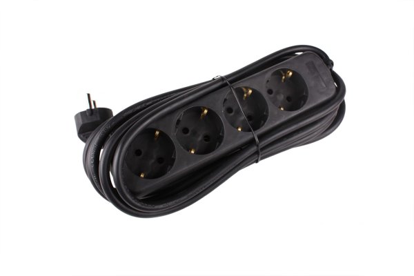 Tafeldoos 4V+RA zwart + 3,0m snoer 3x1,5mm2 langwerpig