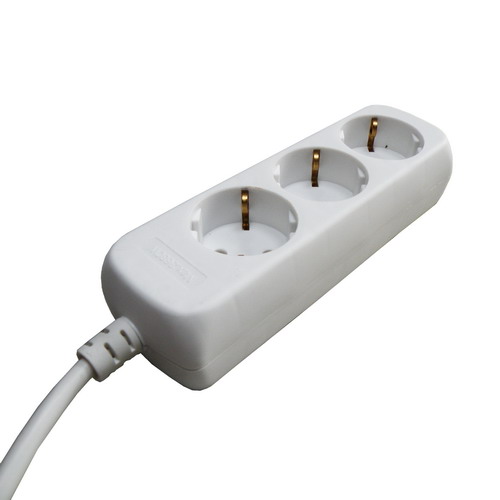 Tafeldoos 3 voudig randaarde wit + 3,0m snoer 3x1,5mm2