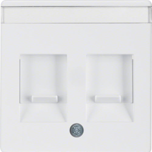 Berker Q.1, Q.3, Q.7  inzetplaat 2 voudig 45° met stofkap RJ11, RJ12, RJ45 polarwit RAL 9010 zijdeglans