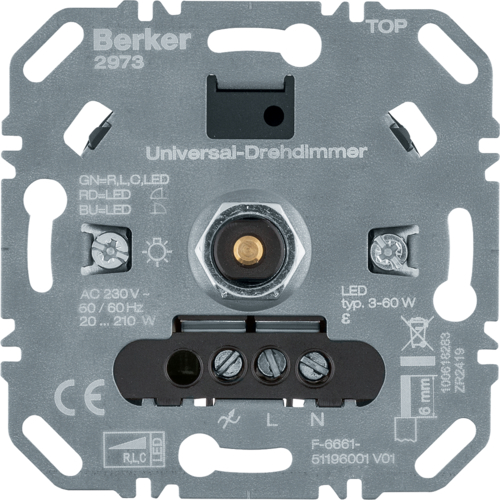 Berker dimmer soft-klik draai 20-210W 230V LED 3-60W LED inbouw
