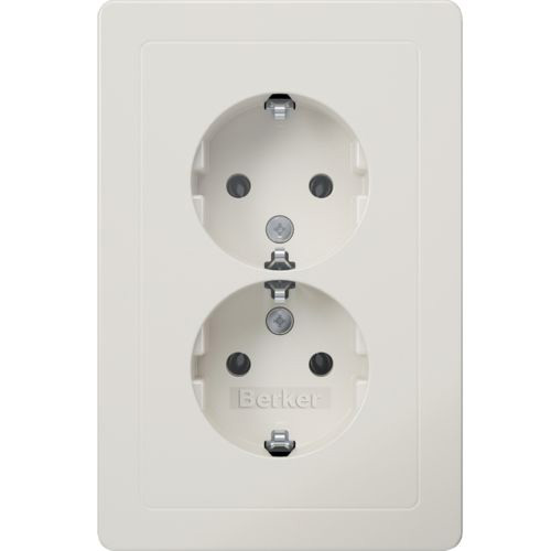 Berker Q.1 wandcontactdoos 2 voudig met randaarde vertikaal met volle afdekplaat voor compacte inbouwdoos Attema UK40 ABB H150 anderhalf doos (vlak) zonder spreidklemmen polarwit RAL9010 zijdeglans
