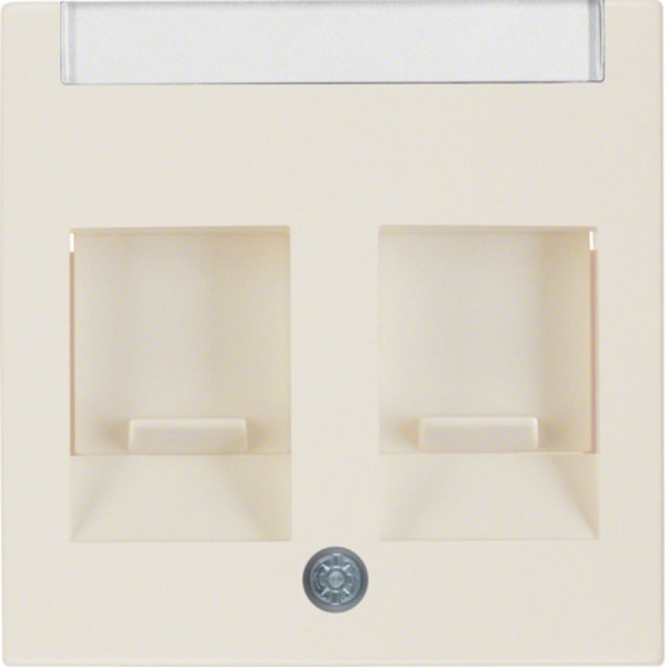 Berker S.1, B.1, B.3, B.7, glas inzetplaat Modular Jack 2 voudig met tekstvenster cremewit RAL1013 glanzend
