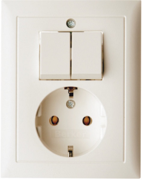 Berker S.1 combinatie wandcontactdoos 1 voudig met randaarde zonder spreidklemmen en serieschakelaar cremewit RAL1013 glanzend