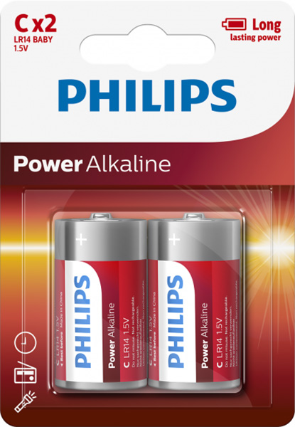 Philips R14 kleine staaf C (Baby) Powerlife Ultra Alkaline 7500mAh batterij per blister 2 stuks